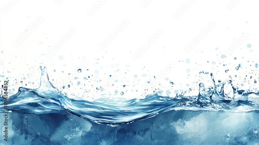watercolor art of a drop of water in the ocean. Border diffuse and white watercolor art of a drop of water in the ocean. Border diffuse and white