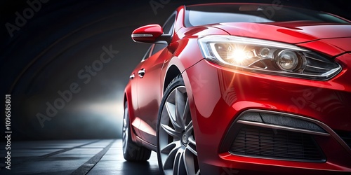 close up part of Red car on elegant dark background