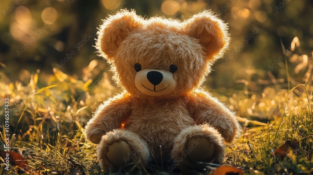 Adorable Fluffy Teddy Bear Sitting on Soft Grass Surrounded by Nature, Captured in Warm Golden Light with Soft Focus for a Whimsical and Heartwarming Feel Adorable Fluffy Teddy Bear Sitting on Soft Grass Surrounded by Nature, Captured in Warm Golden Light with Soft Focus for a Whimsical and Heartwarming Feel