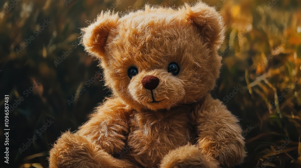 Cute Fluffy Teddy Bear Sitting on a Grass Field Surrounded by Nature, Perfect for Kids' Rooms, Celebrations, and Adorable Gift Ideas for All Ages Cute Fluffy Teddy Bear Sitting on a Grass Field Surrounded by Nature, Perfect for Kids' Rooms, Celebrations, and Adorable Gift Ideas for All Ages