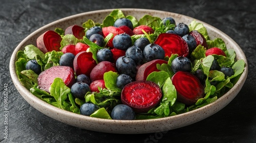 Vibrant Salad with Beetroot, Blueberries, and Greens: A Colorful and Healthy Meal