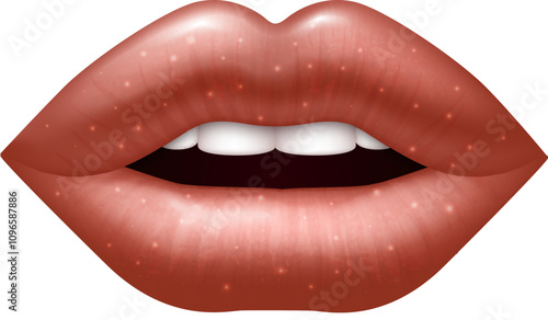 Female lips with bright lipstick gloss realistic makeup