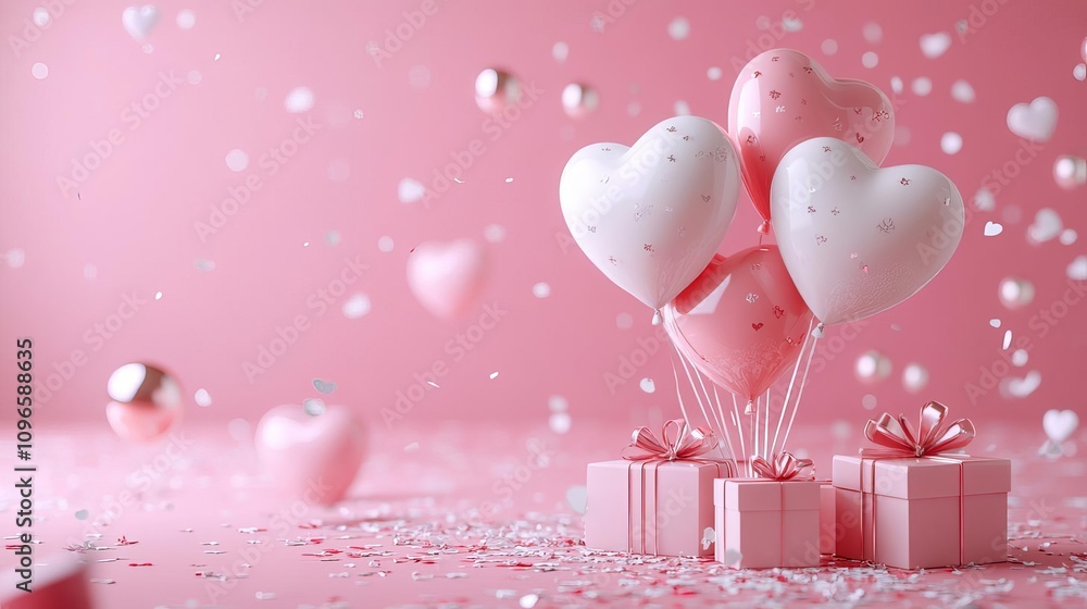 Romantic Pink Heart Balloons Gifts Confetti Valentine s Day Celebration Romantic Pink Heart Balloons Gifts Confetti Valentine s Day Celebration