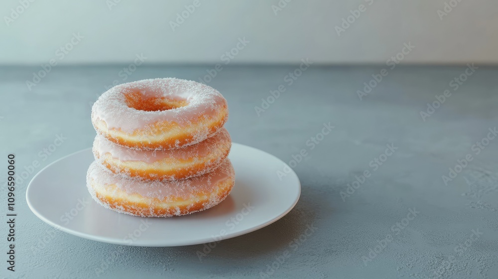 Freshly Baked Donuts on Plate with Sugar Coating and Soft Texture Freshly Baked Donuts on Plate with Sugar Coating and Soft Texture