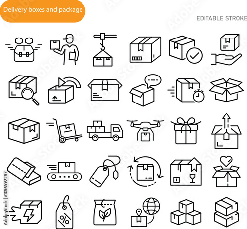 Delivery Boxes, Packages, Logistics, Shipping, Icons, Transportation, Ecommerce, Delivery Services, 