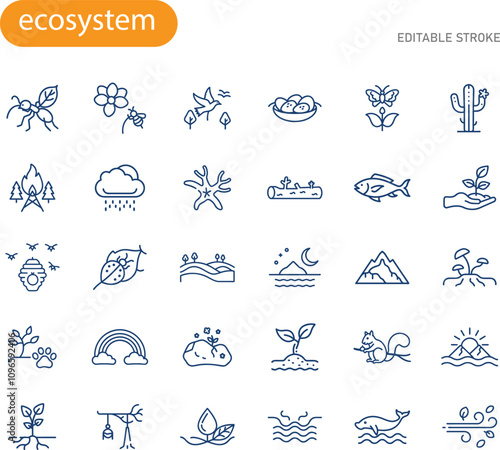 Nature Ecosystem Icons Plants, Animals, and Natural Elements