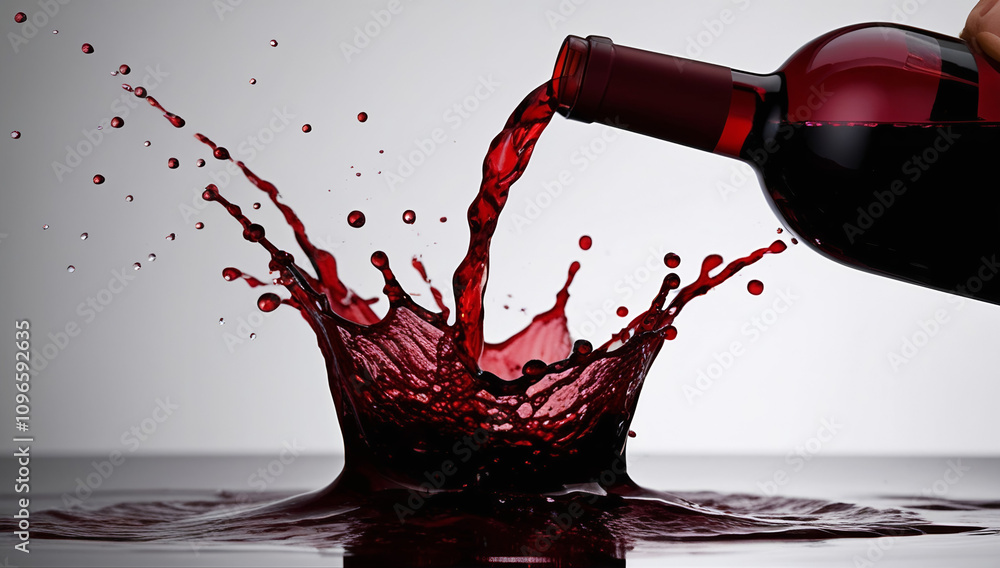 Fototapeta premium High-speed capture of red wine splash exploding outward: Vivid Burst of Red Wine Motion Art