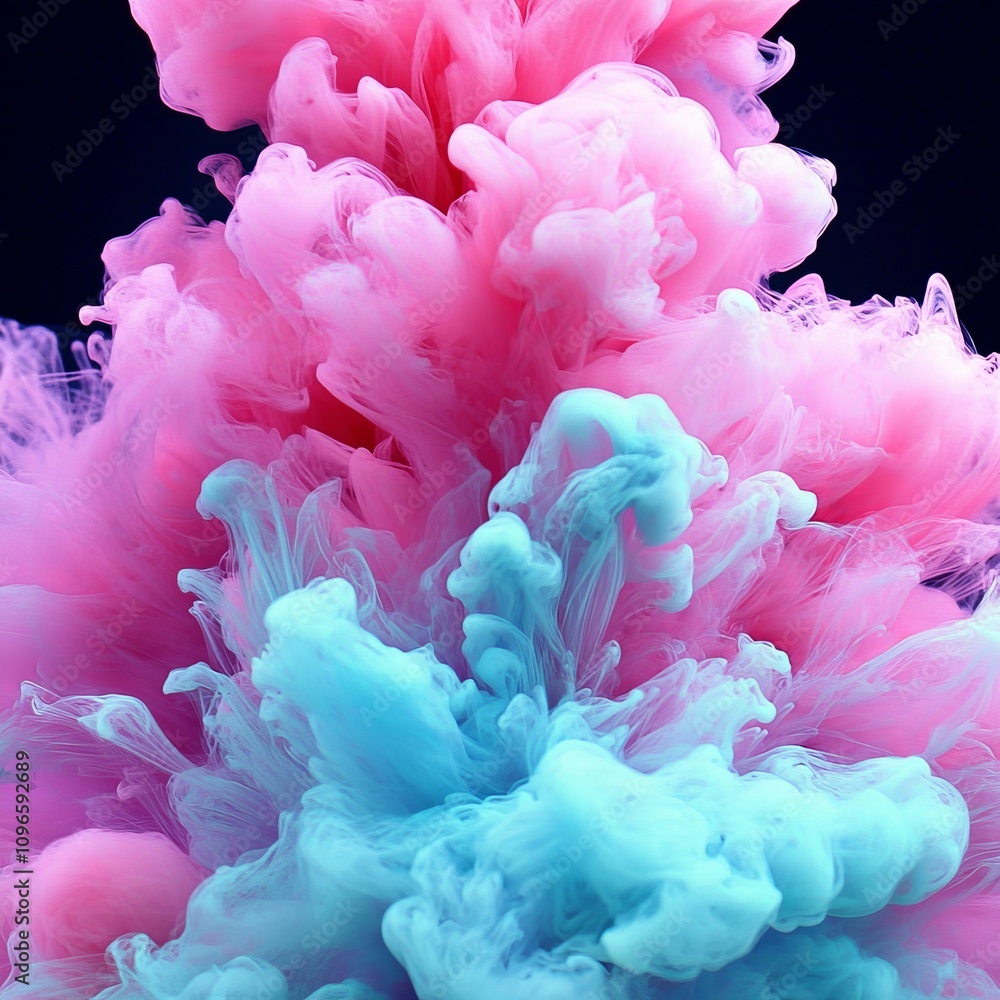 Obraz premium Abstract pink and blue ink swirling in water.