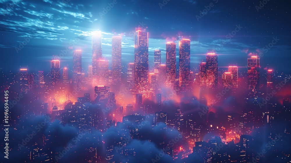 A Vibrant Futuristic Cityscape at Night with Neon Lights and Skyscrapers Illuminated by Glowing Hues in a Dreamy Atmosphere A Vibrant Futuristic Cityscape at Night with Neon Lights and Skyscrapers Illuminated by Glowing Hues in a Dreamy Atmosphere