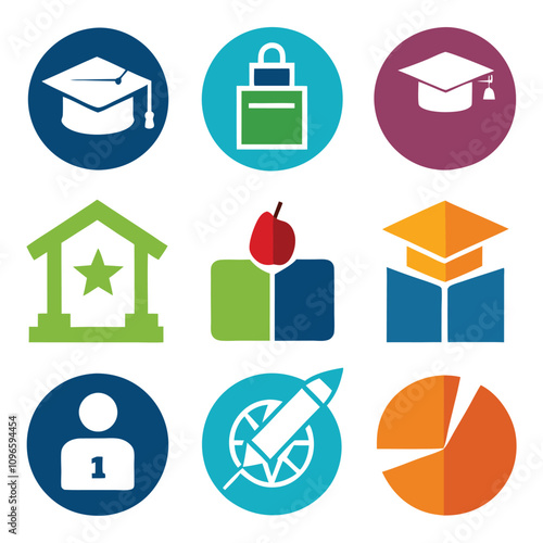 Modern collection set of educational symbols suitable for schools and online education