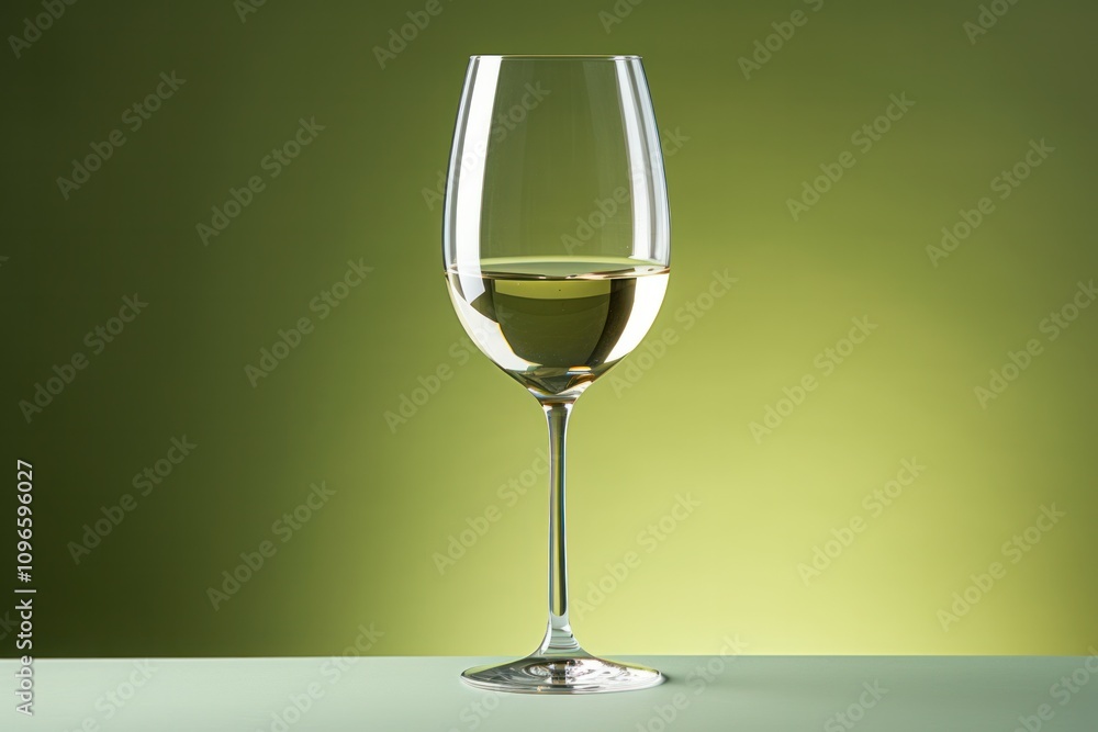 A crystal clear glass of white wine filled to the brim, placed on a smooth, muted green background. The light gently reflects off the glass, highlighting its elegant curves A crystal clear glass of white wine filled to the brim, placed on a smooth, muted green background. The light gently reflects off the glass, highlighting its elegant curves