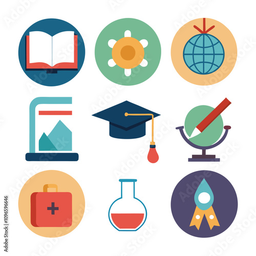 Modern collection set of educational symbols suitable for schools and online education