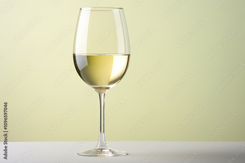 A simple yet sophisticated glass of white wine, set against a soft green backdrop that enhances its bright hue. The composition emphasizes the wine's clarity and the glass's delicate shape A simple yet sophisticated glass of white wine, set against a soft green backdrop that enhances its bright hue. The composition emphasizes the wine's clarity and the glass's delicate shape