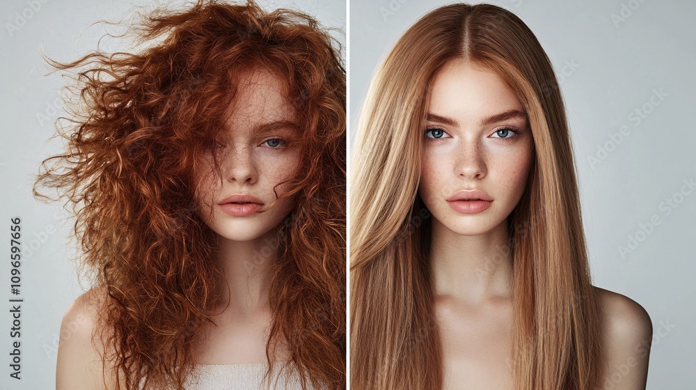Transformation of Textured Hair to Sleek Styling in a Studio Setting Transformation of Textured Hair to Sleek Styling in a Studio Setting