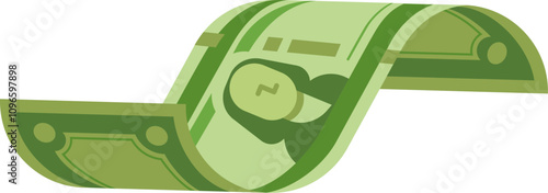 Green banknote is waving in the air, symbolizing investment, profit, and financial success, perfect for illustrating economic concepts