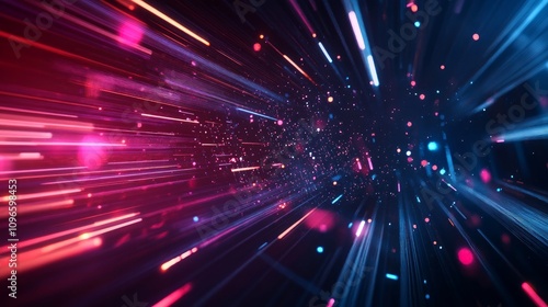 A dynamic background with fast-moving light trails that symbolize enormous data and futuristic digital technology