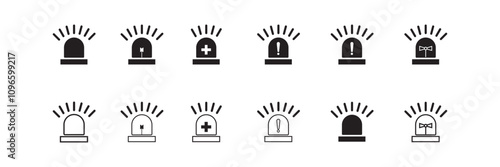 Emergency siren icon. Ambulance emergency siren icons set. Alert light bulb icons collection. Vector