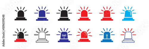 Emergency siren icon. Ambulance emergency siren icons set. Alert light bulb icons collection. Vector