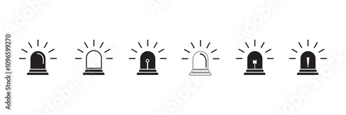 Emergency siren icon. Ambulance emergency siren icons set. Alert light bulb icons collection. Vector