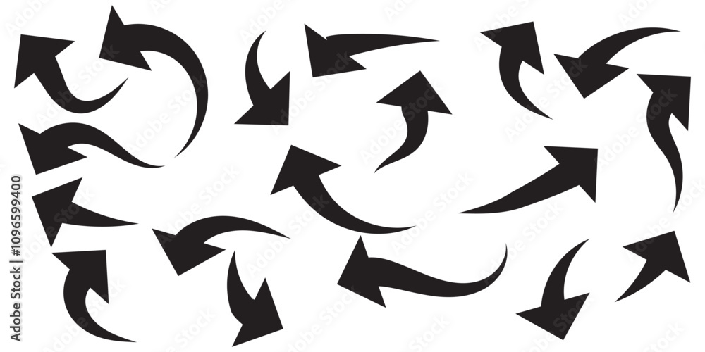 Black arrows icon vector set. Bold arrow symbol curved flat design isolated Black arrows icon vector set. Bold arrow symbol curved flat design isolated