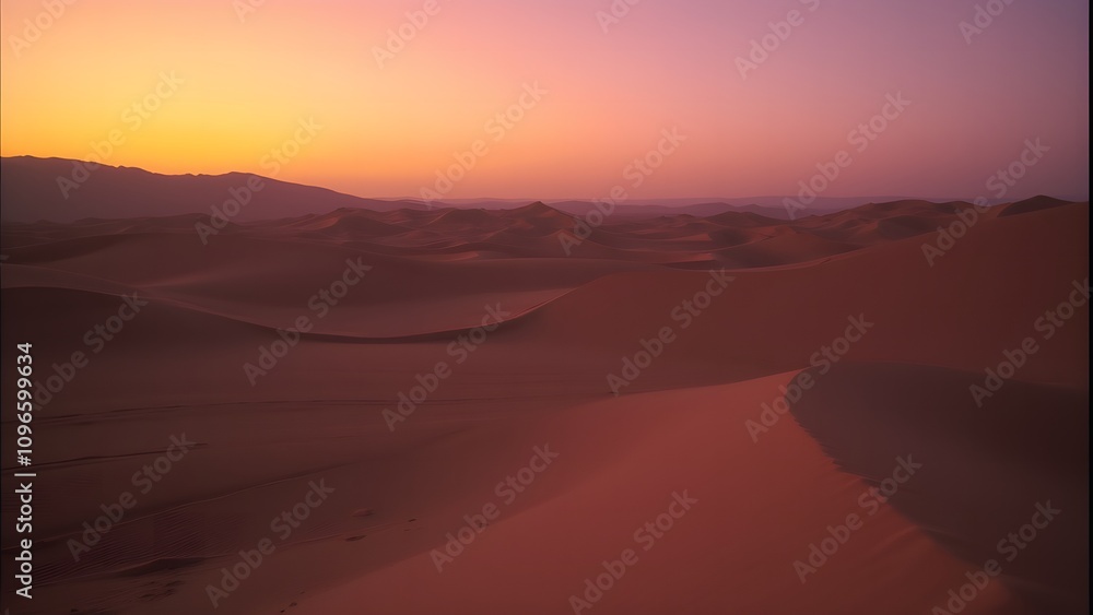 Serene Desert Scene with Red Sand Dunes at Twilight Serene Desert Scene with Red Sand Dunes at Twilight