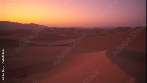 Serene Desert Scene with Red Sand Dunes at Twilight