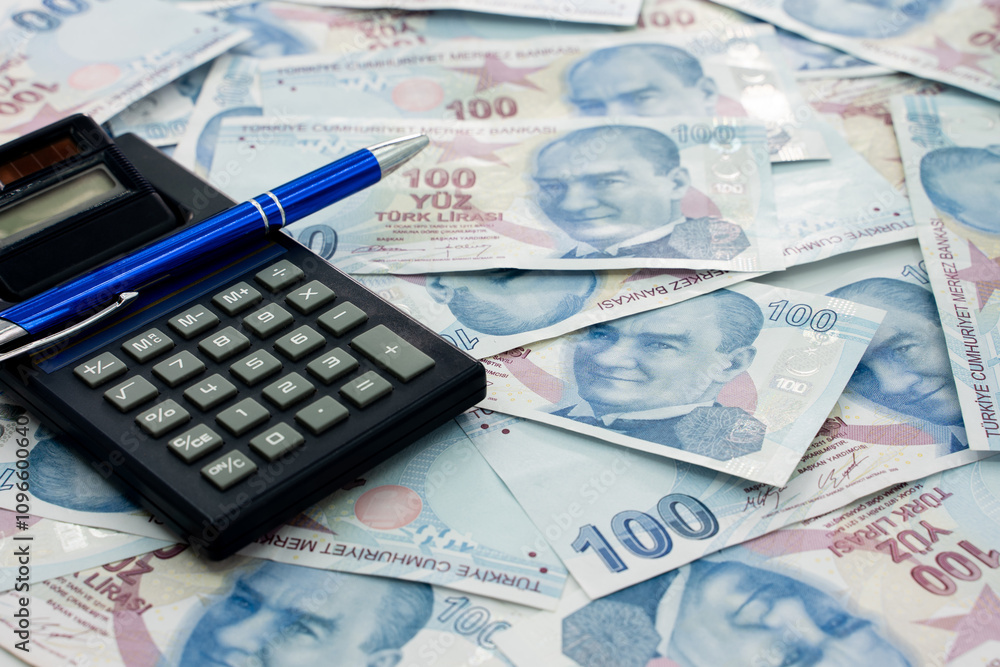 Turkish money top view trade representation Turkish money top view trade representation