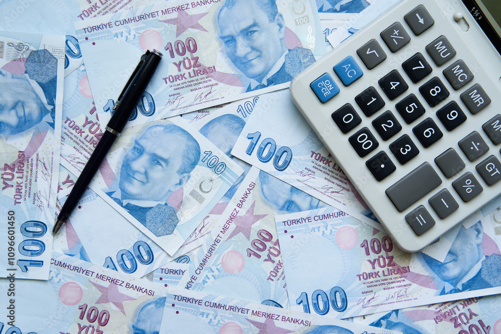 Turkish money top view trade representation Turkish money top view trade representation
