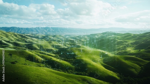 Fototapeta Naklejka Na Ścianę i Meble -  Digital landscape technology nature hills