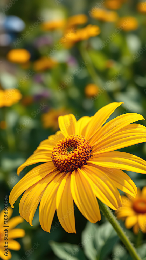 Close-up of yellow rudbeckia blooming in a garden, plant, detail Close-up of yellow rudbeckia blooming in a garden, plant, detail