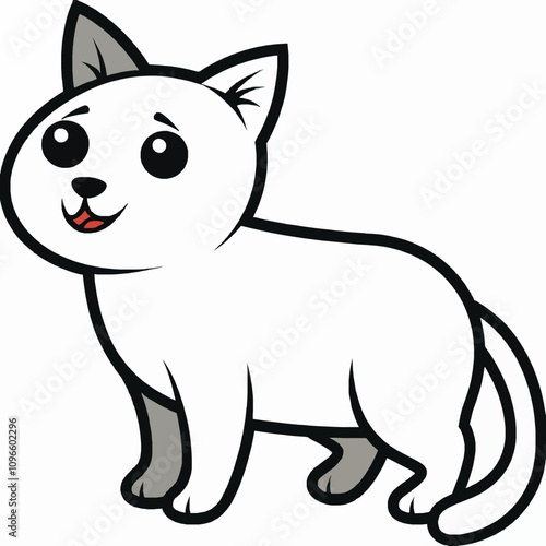 Cheerful White Cat Sitting Playfully with Happy Expression