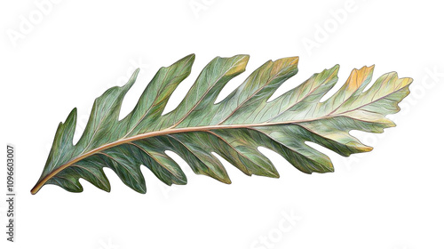 Fern leaf on a white isolated background.