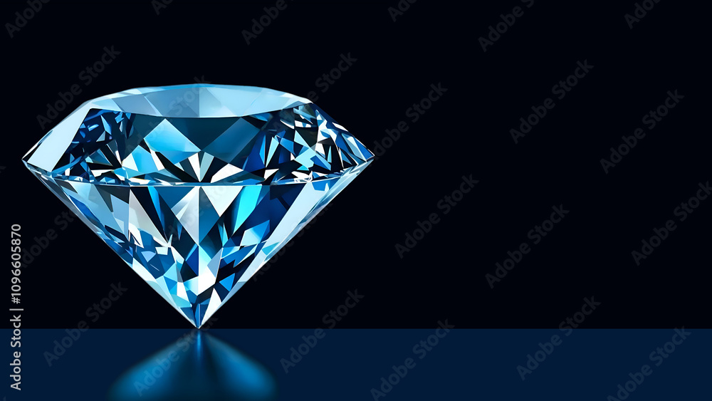 Breathtaking, brilliantly blue diamond with mesmerizing depth & clarity, showcasing the beauty & complexity of this gemstone; against a dark blue background, with ample space for text. Breathtaking, brilliantly blue diamond with mesmerizing depth & clarity, showcasing the beauty & complexity of this gemstone; against a dark blue background, with ample space for text.