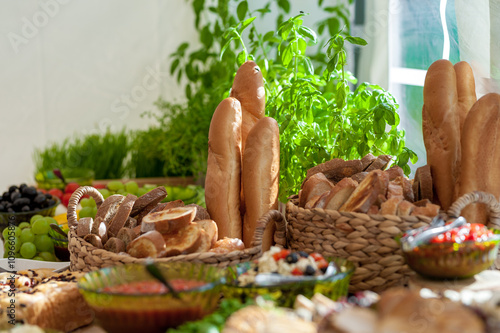 Traditional Lithuanian Cuisine Bread. Fruits in Background.