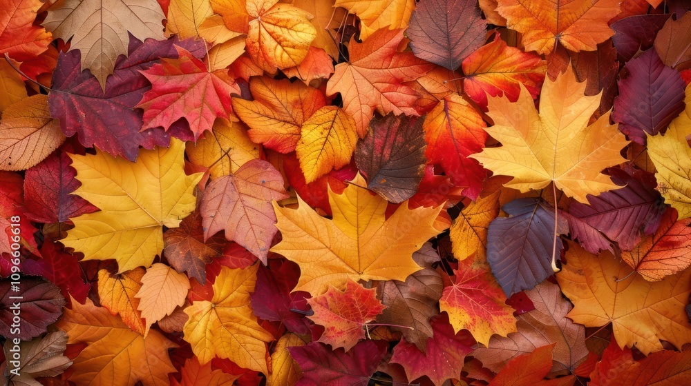 A vibrant collection of fallen autumn leaves in various shades of red, orange, yellow, and brown. A vibrant collection of fallen autumn leaves in various shades of red, orange, yellow, and brown.