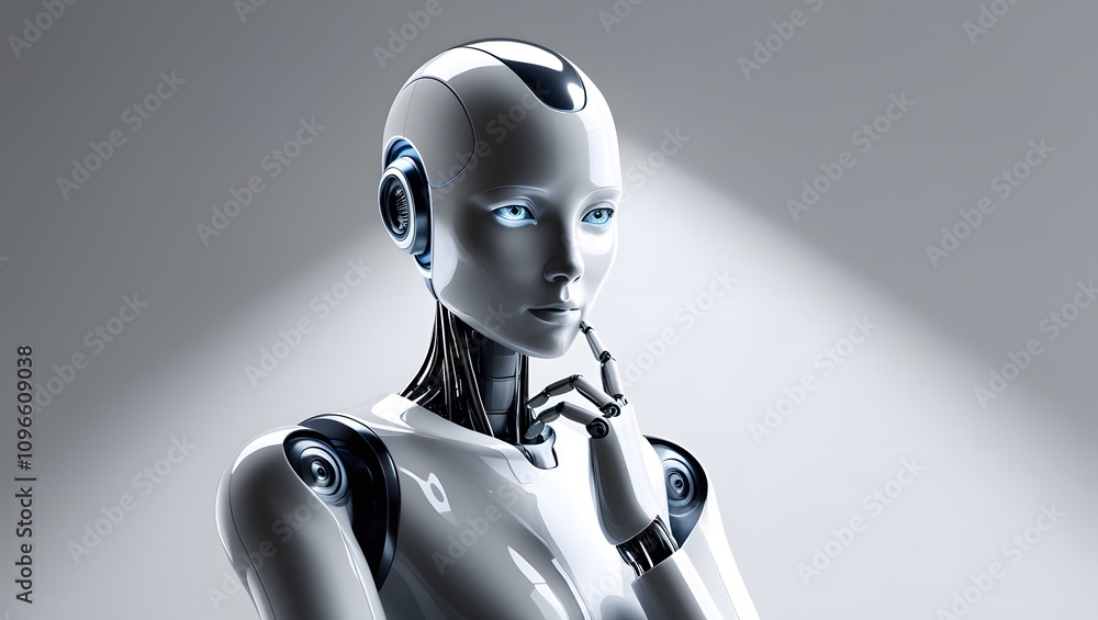 Thinking robot, white humanoid robot Thinking, isolated white background, Generative AI Thinking robot, white humanoid robot Thinking, isolated white background, Generative AI
