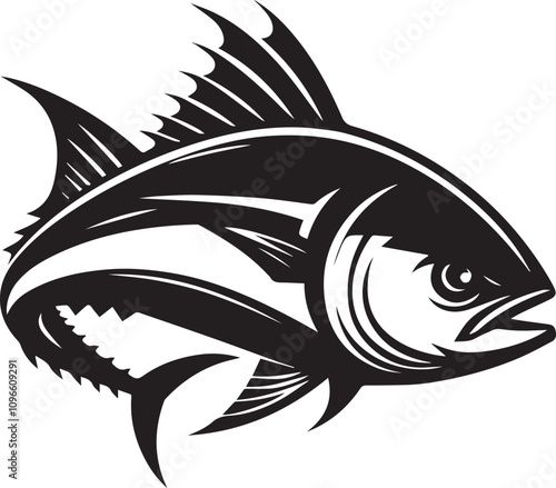 A tuna with its tail slightly curled for a dynamic look silhouette vector