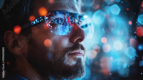 Wallpaper Mural Man Wearing Glasses Reflecting Digital Data Torontodigital.ca