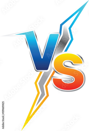 Vs letters with lightning bold on white background. Versus logo, symbol and background. Vs sign set for game, battle and sport. Vector illustration.