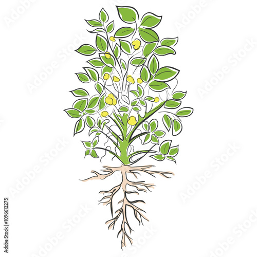 hand drawn line art vector of a peanut plant growth phases.