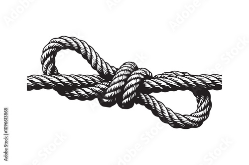 Rope knot vector line art silhouette illustration white transparent background