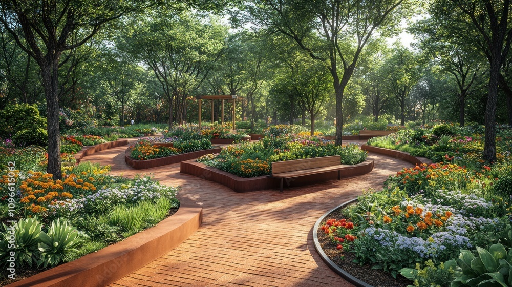 Obraz premium Serene Garden Path: A Tranquil Escape