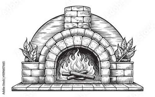 fireplace stone sketch drawing hand drawn vector illustration