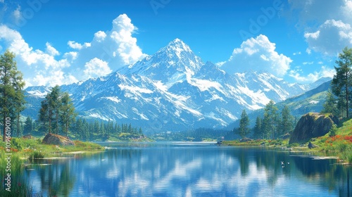 Majestic Mountain Lake Serenity: A Breathtaking Panorama of Alpine Beauty