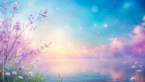 Tranquil Pastel Gradient Background with Floral Accents and Soft Light Reflections for Serene Design and Relaxing Atmosphere