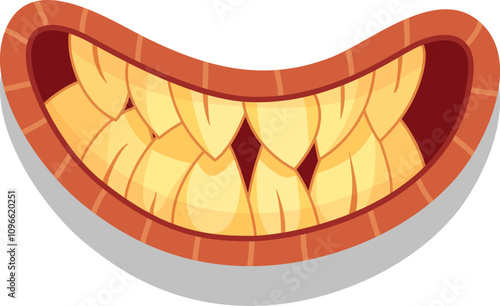 Cheerful cartoon mouth with big yellow teeth and red gums, perfect for adding a spooky touch to halloween projects. Let your imagination run wild with this playful design element