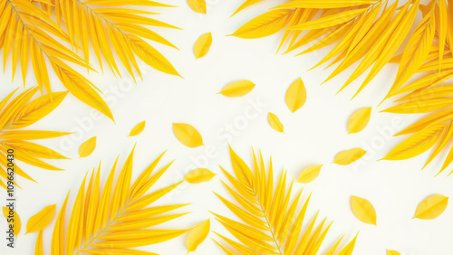 Wallpaper Mural Top view of yellow palm leaves on a white surface, simple beauty, tranquil Torontodigital.ca
