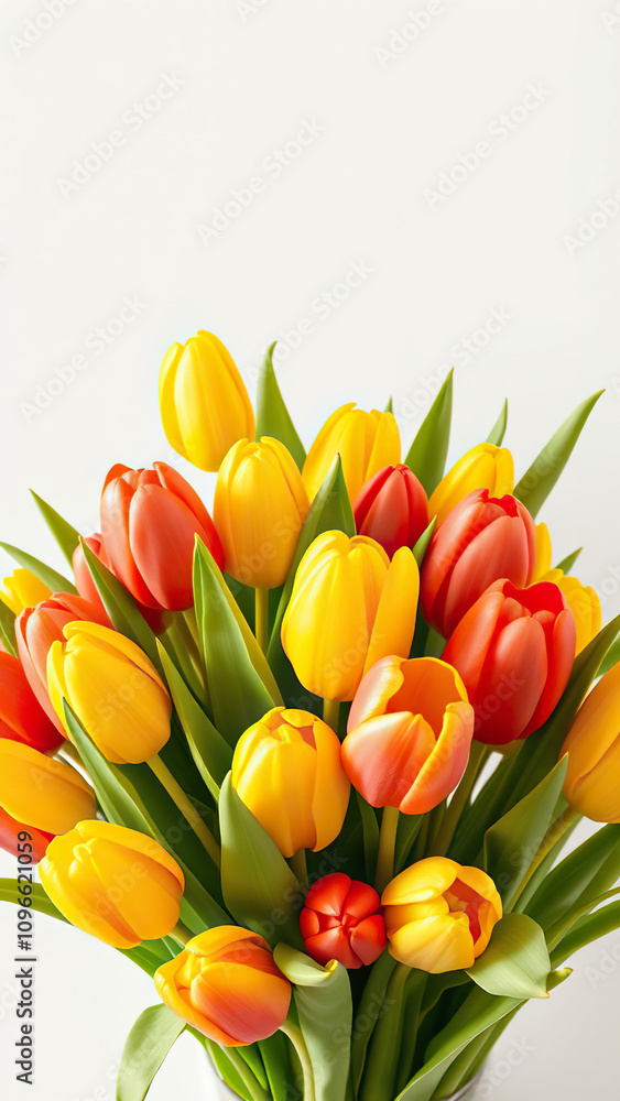 Vibrant yellow and red tulips in spring bouquet, saturated, bright, yellow Vibrant yellow and red tulips in spring bouquet, saturated, bright, yellow