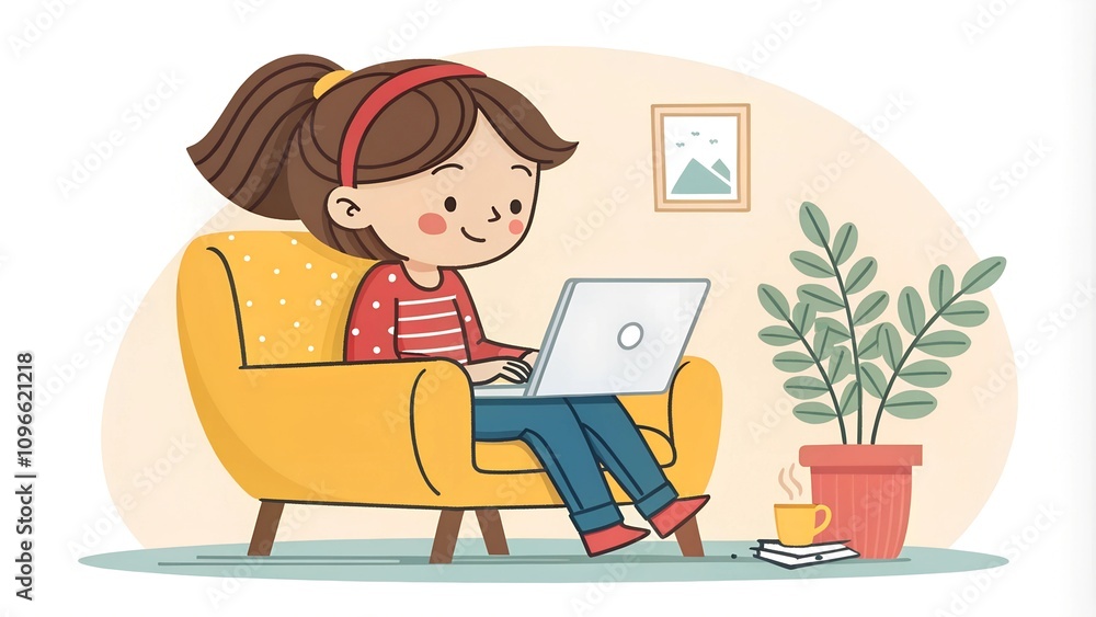 girl with laptop sitting on the chair freelance illustrator girl with laptop sitting on the chair freelance illustrator