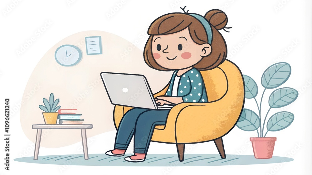 girl with laptop sitting on the chair freelance illustrator girl with laptop sitting on the chair freelance illustrator
